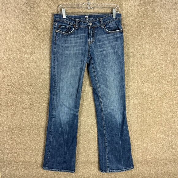 VTG 7 For All Mankind Bootcut Jeans Womens 28 Blue Denim Low Rise Embellished - Picture 1 of 13